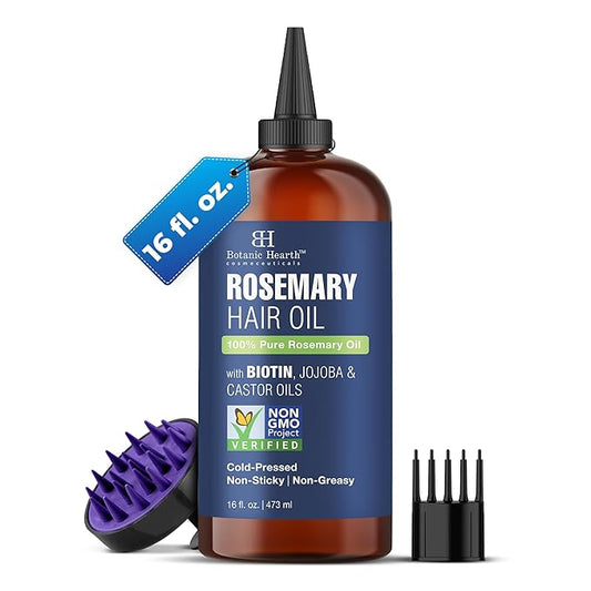 Botanic Hearth Hair Oil for Hair Growth | Rosemary Oil for Hair Growth with Biotin, Castor & Jojoba | Hair Relaxers & Dry Scalp Treatment | Color Safe | All Hair Types | 16 Fl Oz