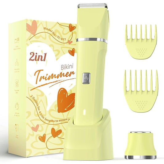 Womens Razors for Shaving - Wet/Dry 2-in-1 Beauty Dermave Bikini Shaver with Body&Facial Hair Heads, Cordless IPX7 Waterproof Trimmer for Pubic Hair&Sensitive Skin, Tiktok Trend Items (Yellow)
