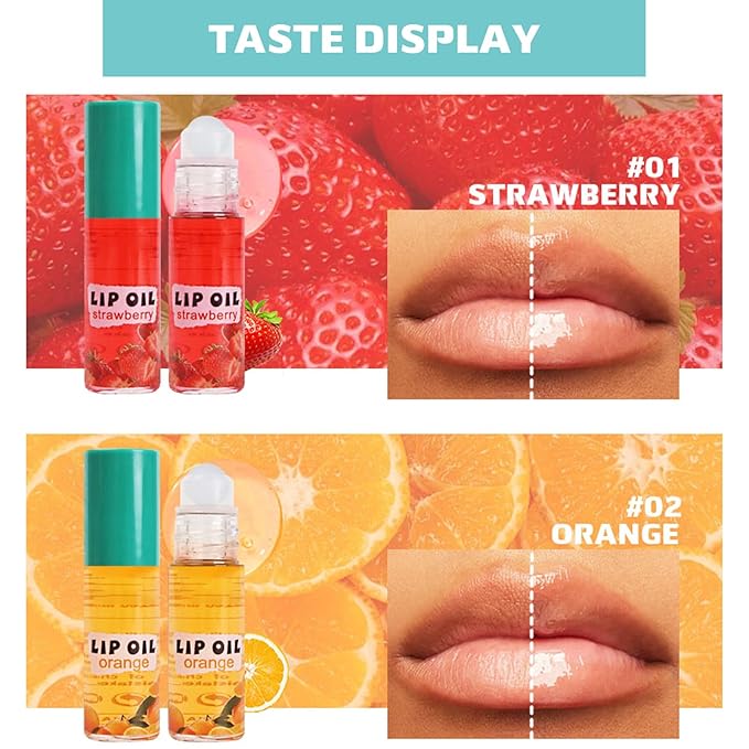 6PCS Roll On Lip Gloss Set, Fruit Flavored Lip Oil Make up for Teens and Girls, Hydrating & Moisturizing Lipgloss, Clear Lip Gloss for Women, Vegan & Cruelty-Free