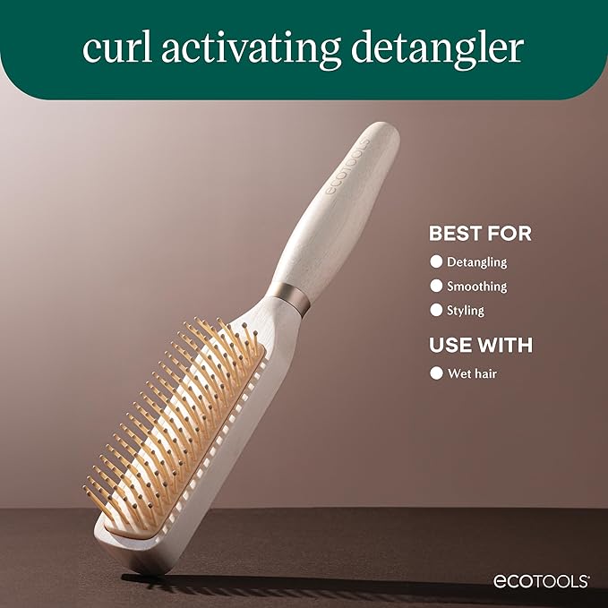 EcoTools Curl Activating Detangler Hairbrush, Gently Detangle Wet Hair, Style, Define, & Enhance Curly & Wavy Hair, Less Breakage & Fall Out, Renewable Bamboo, Vegan & Cruelty-Free, 1 Count