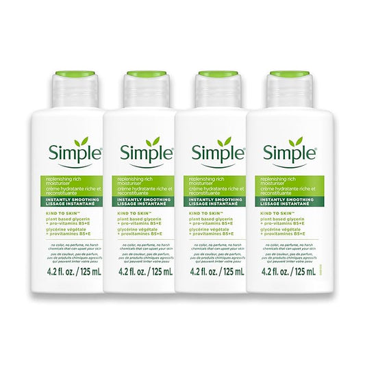 Simple Kind To Skin Replenishing Rich Moisturizer - Face Cream Nourishes and Hydrates - Face Moisturizer with Niacinamide, Vitamins B5 and E - 4 pc