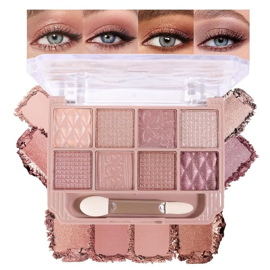 SUAKE Nude Pink Eyeshadow Palette, Matte & Shimmer, High Pigmented 12 Colors Brown Purple Eye Shadow Primers for Eye Makeup, Korean Powder Palet de sombras de ojos (03-Soft Rice)