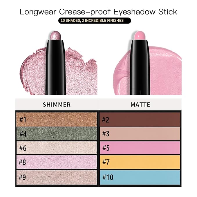 Eyeshadow Stick Matte Eye Brightener Pencil Cream Eye Shadow Eyeliner Pencil Crayon, High Pigmented Blendable Waterproof Long-Lasting Highlighter Stick Makeup, Vegan&Cruelty-Free,#5-Pink