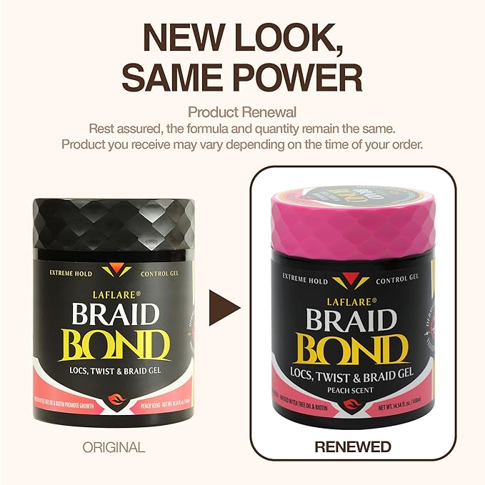 Laflare 430 ml Braid Bond Gel Bulk Extreme Hold for Natural & Kids Hair, Vegan, Nourishing, Braiding Hair, Twist Hair (Peach)