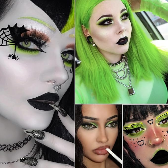 Green Brown Eyeshadow Palette, Highly Pigmented Bright Lime Green Christmas Makeup Palette, Blendable Matte Shimmer Wicked Goth Smoky Grunge Eyeshadow Pallet for Halloween Zombie Witch Monster, Vegan