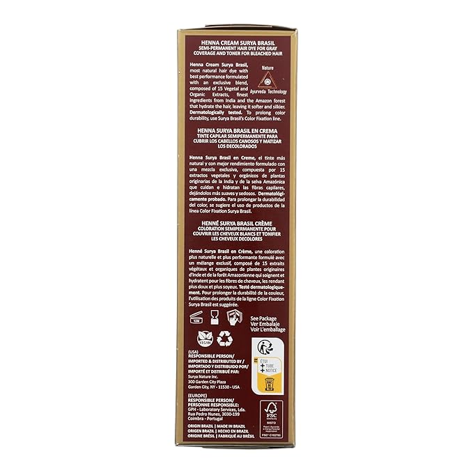 Surya Brasil Henna Cream Black - 96% Natural Ingredients, Vegan, Cruelty-Free, Eco-Friendly, Semi-Permanent Hair Color, Deep Hydration & Shine, 2.37 oz