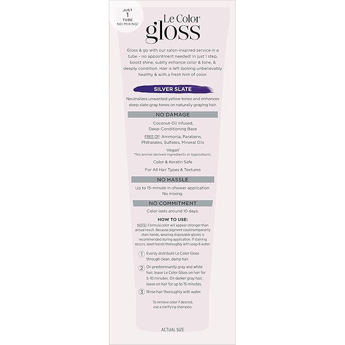 L’Oreal Paris Le Color Gloss One Step Toning Gloss, In-Shower Hair Toner with Deep Conditioning Treatment Formula for Gray Hair, Silver Slate, 1 Kit