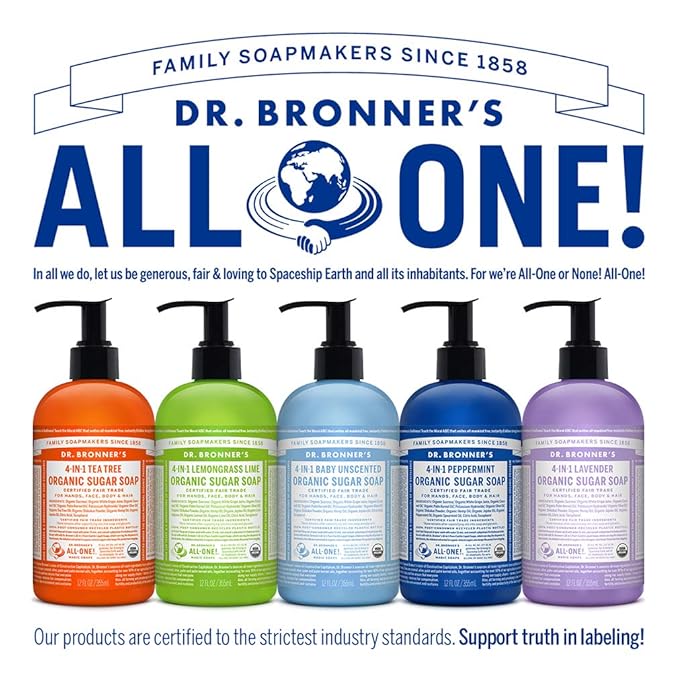 Dr. Bronner's - Organic Sugar Soap (Tea Tree, 12 Ounce) - Made with Organic Oils, Sugar and Shikakai Powder, 4-in-1 Uses: Hands, Body, Face and Hair, Cleanses, Moisturizes and Nourishes, Vegan