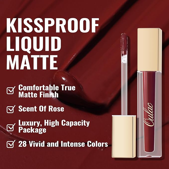 Oulac Dark Red Lipstick Matte for Women, Long Lasting Lipsticks Smudgeproof Dark Liquid Lipsticks, Waterproof Lip Stain, No Transfer, Vegan & Cruelty-Free M18