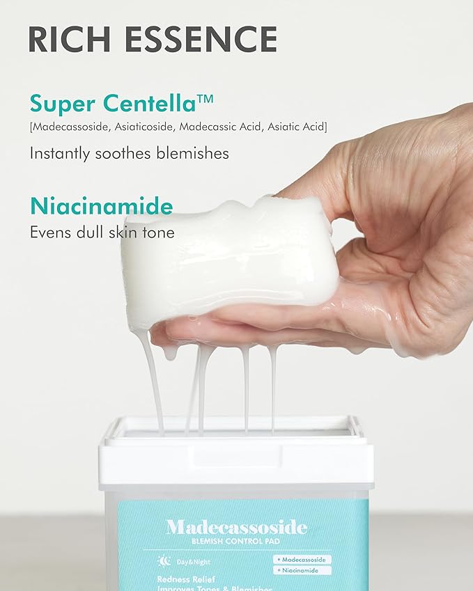 DERMAL Madecassoside Blemish Control Toner Pads 120 Count – CICA Centella Niacinamide PHA for Dark Spots & Uneven Tone – Vegan Gauze Tencel Pads with Tweezers (Korean Skincare)