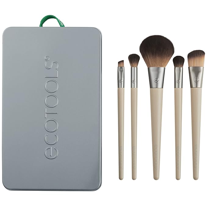EcoTools 6 Piece Start The Day Beautifully Makeup Brush Set, Makeup Brushes For Eyeshadow, Blush, Concealer, & Foundation Application, Eco-Friendly, Gift Set, Synthetic Hair, Vegan & Cruelty-Free