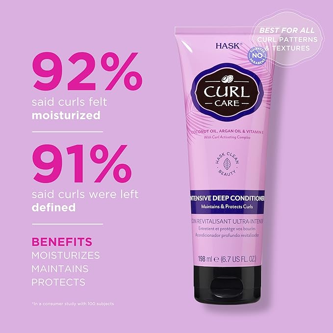 HASK CURL CARE Intensive Deep Conditioner Treatments for curly hair- vegan formula, cruelty free, color safe, gluten-free, sulfate-free, paraben-free