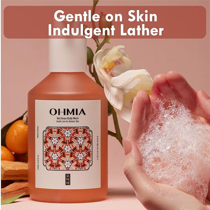 Korean Red Bean Body Wash - Hydrating Exfoliating Shower Gel with Peptides & Hyaluronic Acid for Smooth Sensitive Skin Women & Men - Vegan & Cruelty-Free - 8.45 fl oz