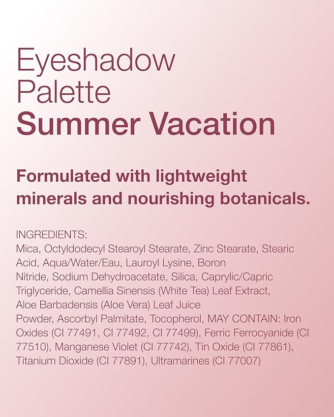 Mineral Fusion Eyeshadow Palette | Vegan Eye Makeup with Matte, Satin, and Shimmer Finishes | Natural, Lightweight Formula (Summer Vacation)