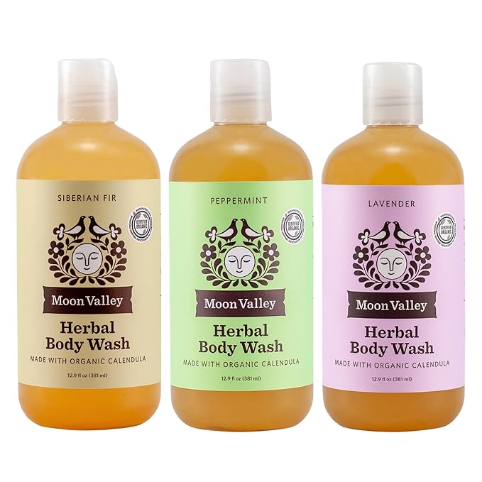 Moon Valley Organics Herbal Body Wash, Lavender, Peppermint, Siberian Fir, All Natural Ingredients, No Parabens, Vegan, Moisturizing Essential Oils, Variety 3 Pack