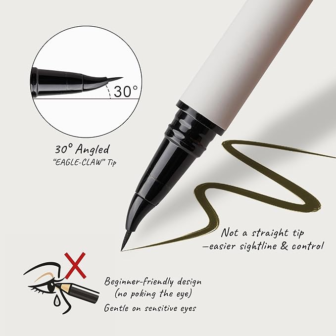 Eagle-Claw Angled Liquid Eyeliner – 30° Ultra-Fine Brush Tip, Waterproof, 24-Hour Long-Lasting Wear – Cruelty-Free & Vegan – Taupe (Mocha Muse)