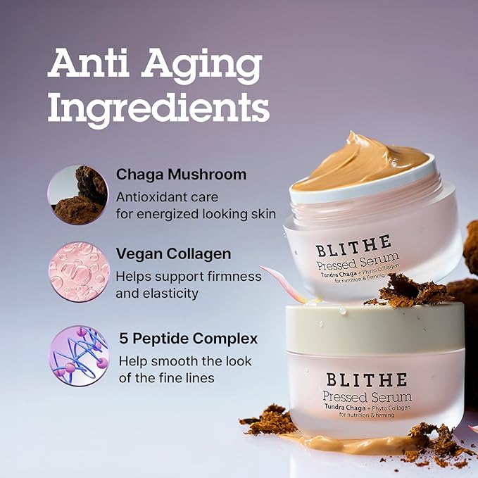 BLITHE Pressed Serum Tundra Chaga | Korean Moisturizer | Anti Aging Cream & Skin Tightening Cream for Face | Formula for an Instant Face Lift, 1.68 fl oz