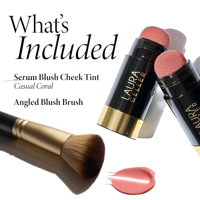 LAURA GELLER Serum Blush, Casual Coral + Angled Blush Brush