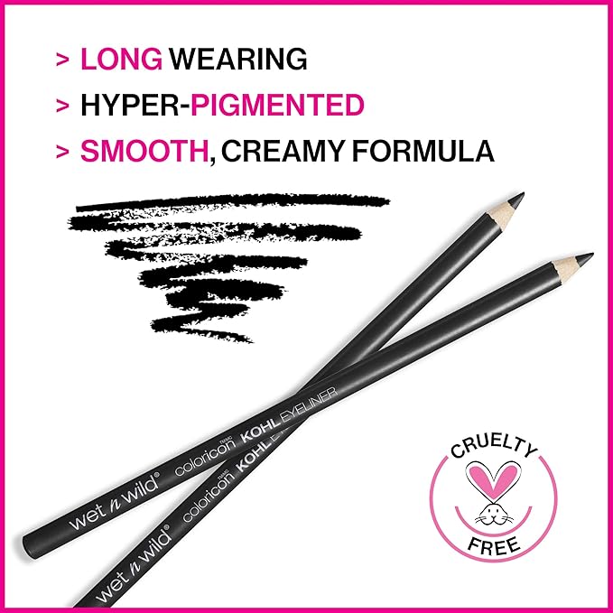 wet n wild Color Icon Kohl Eyeliner Pencil - Rich Hyper-Pigmented Color,Smooth Creamy Application,Long-Wearing Matte Finish Versatility,Cruelty-Free - Baby's Got Black,(Pack of 2)