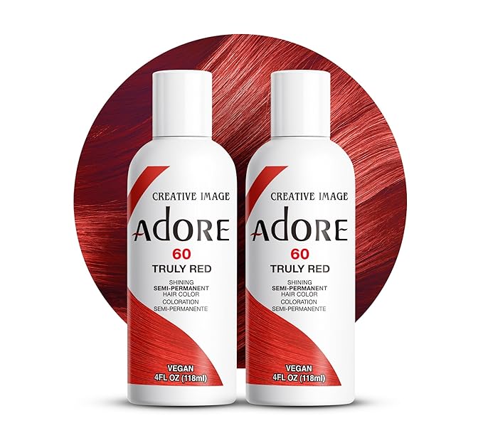 Adore Semi Permanent Hair Color (060 Truly Red) (2 Pack) | Vegan & Cruelty-Free Red Hair Dye | No Ammonia, No Peroxide, No Alcohol | 4 Fl Oz