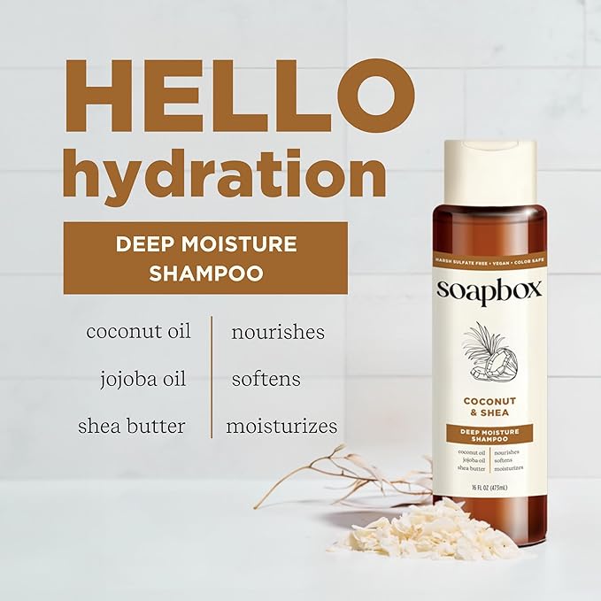Soapbox Coconut Shampoo and Conditioner Set | Coconut Oil, Jojoba Oil, Aloe & Shea Butter to Moisturize & Nourish All Hair Types | Paraben Free, Silicone Free, Harsh Sulfate Free | 16oz (Pack of 2)