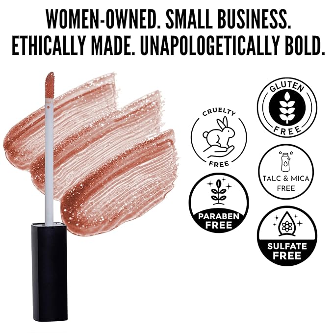 Mynena Nude Caramel Shimmer Lip Gloss | Non-Sticky Lightweight Topper | High-Shine Iridescent Sparkle | Layerable Demi-Sheer Finish | Paraben-Free & Cruelty-Free | Star