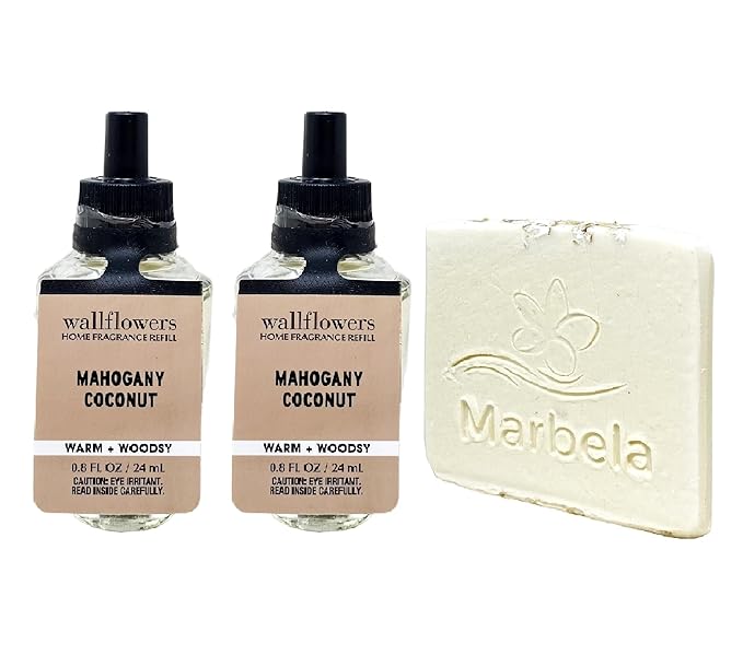 Bath & Body Works Mahogany Coconut - 2 Pack Wallflowers Home Fragrance Refill with a Natural Oats Sample Soap