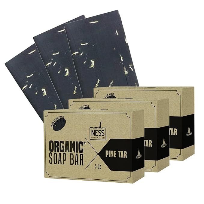 Ness Mens Soap Bar - Pine Tar Scent - Natural Soap For Men - Mens Bar Soap With Organic Ingredients & Essential Oils - Moisturizing Bar Soap - Handmade In The USA, Cruelty Free, Vegan - 3 Pack