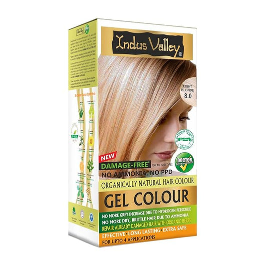 Indus Valley Natural Organic Damage Free Gel Hair Color | Ammonia Free, Vegan & Cruelty Free | Up to 100% Gray Coverage, Long Lasting Results |Light Blond 8.0 (20gram+200ml)