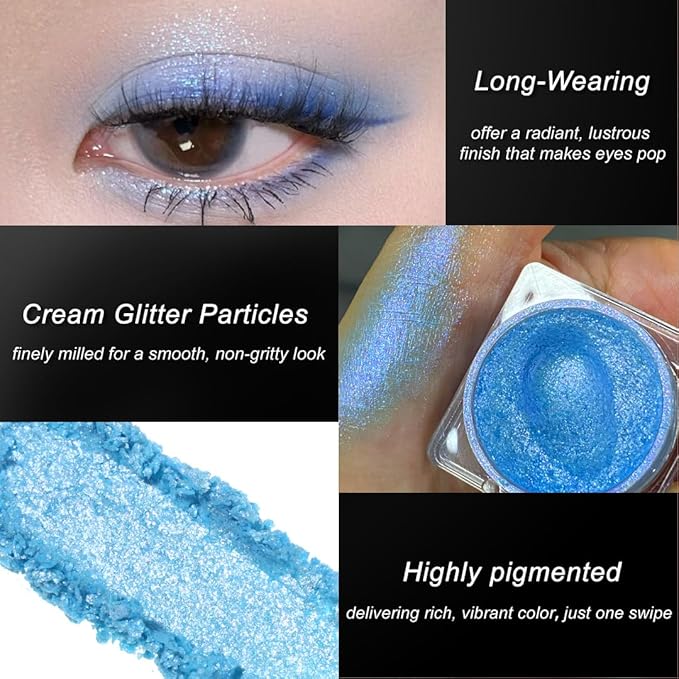 DE'LANCI Light Blue Cream Shimmer Eyeshadow Single, Silky Smooth Texture Blendable Blue Shimmer Eyeshadow Makeup, Richly Pigmented Moisturizing Light Blue Creme Eye Shadow Cruelty-Free & Vegan, 03#