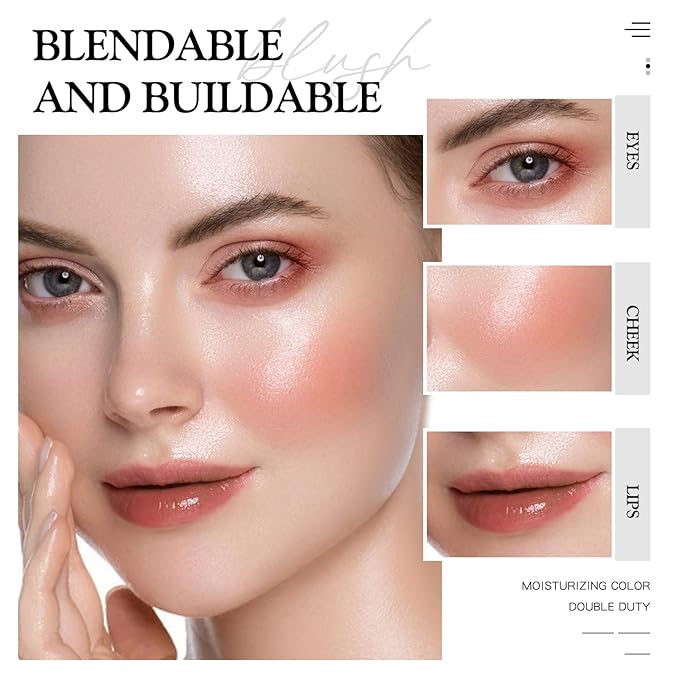 bayfree Cream Blush for Cheeks Radiant Finish, Hydrating, Creamy, Lightweight & Blendable Color, Vegan & Smooth Lip Color Balm, Hydrating Vitamin E