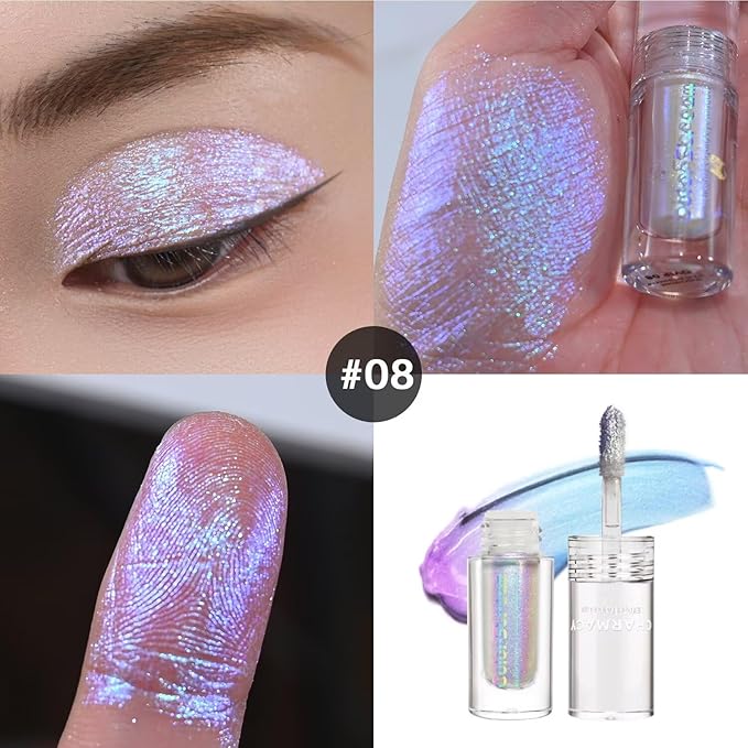 CHARMACY Multichrome Glitter Liquid Eyeshadow, Chameleon Shifting Color, Holographic Metallic Eyeshadow, Long-Lasting Wear, Vegan Eye Topper for Party, Daily Makeup #08