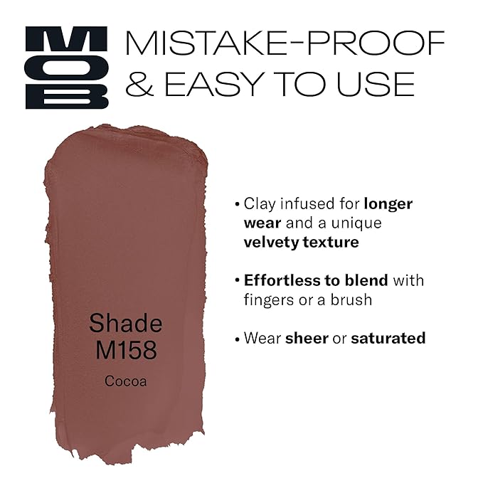 MOB Beauty Cream Clay Eyeshadow M158 – Cocoa | Skincare-Infused, Vegan, Cruelty-Free, Blendable Cream-to-Velvet Finish, Buildable Pigment, Clean Eyeshadow in Sustainable, Biodegradable Compact