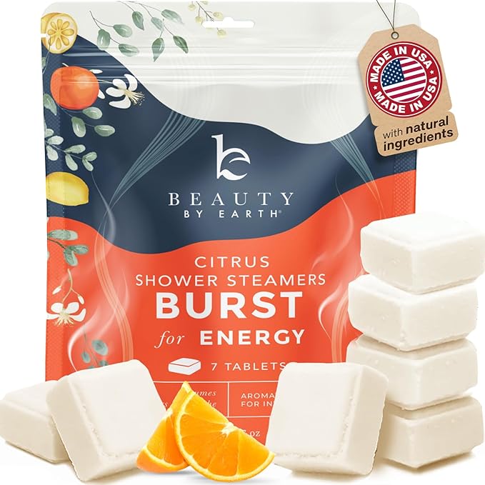 Shower Steamers Aromatherapy - USA Made with Natural Ingredients & Citrus Essential Oil, Long Lasting Shower Bombs for Energy Boost, Gift Set for Women & Men, Spa Gifts & Shower Accessorie