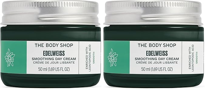 The Body Shop Edelweiss Smoothing Day Cream – For Smoother Looking Skin – Vegan – 50ml (Pack of 2)