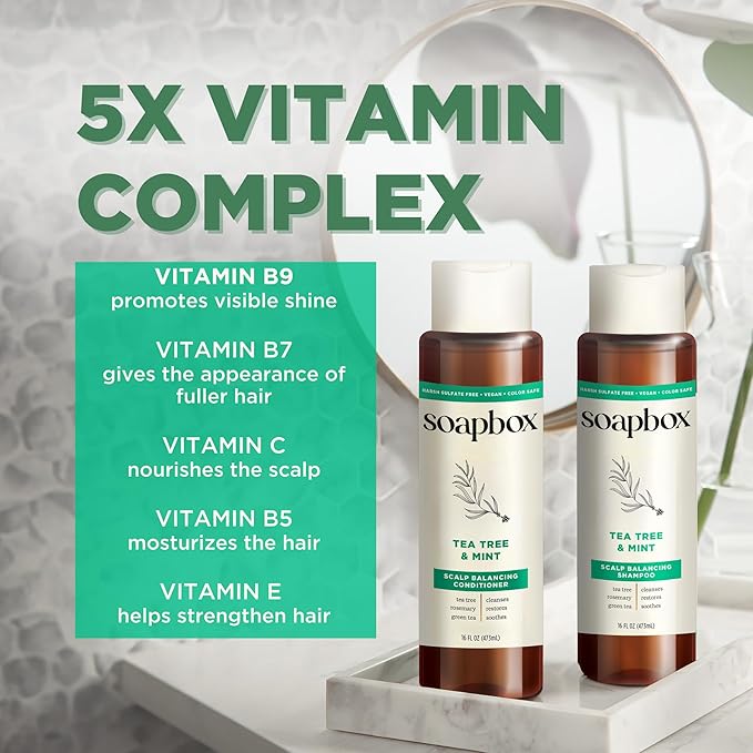Soapbox Tea Tree Shampoo and Conditioner Set | Tea Tree Oil, Jojoba Oil, Aloe & Shea Butter to Clean & Purify All Hair Types | Paraben Free, Silicone Free, Harsh Sulfate Free | 16oz (Pack of 2)