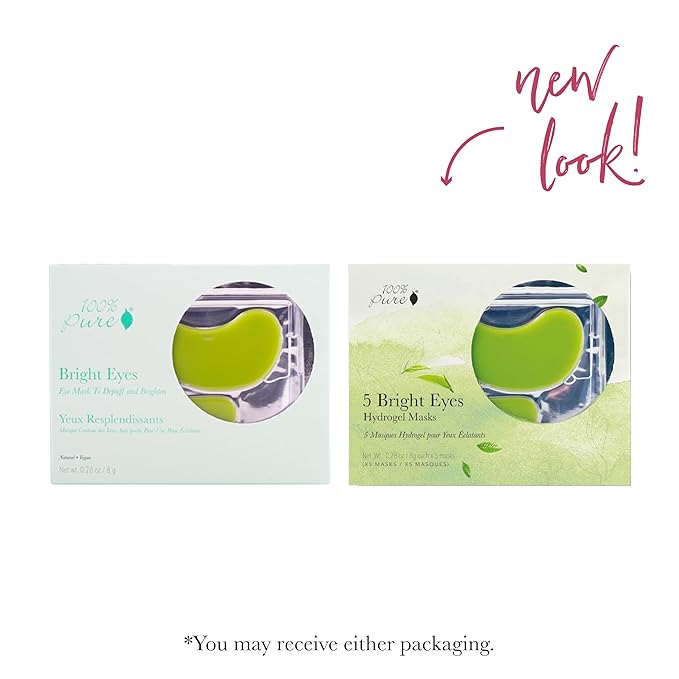 100% PURE Bright Eyes Masks Under Eye Skincare Wrinkle Smoothing Replenishment Diminish Dark Circles, Puffiness - Hydrating & Moisturizing Patches For Tired Eyes & Morning Bags - Vegan - 5 Pack