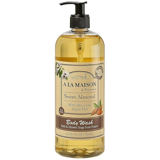 A LA MAISON French Hydrating Liquid Body Wash, Sweet Almond - Natural Body Wash Made with Essential Oils - Biodegradable, Plant-Based, Vegan, Cruelty-Free, Alcohol & Paraben Free (25.36 oz, 1 Pack)