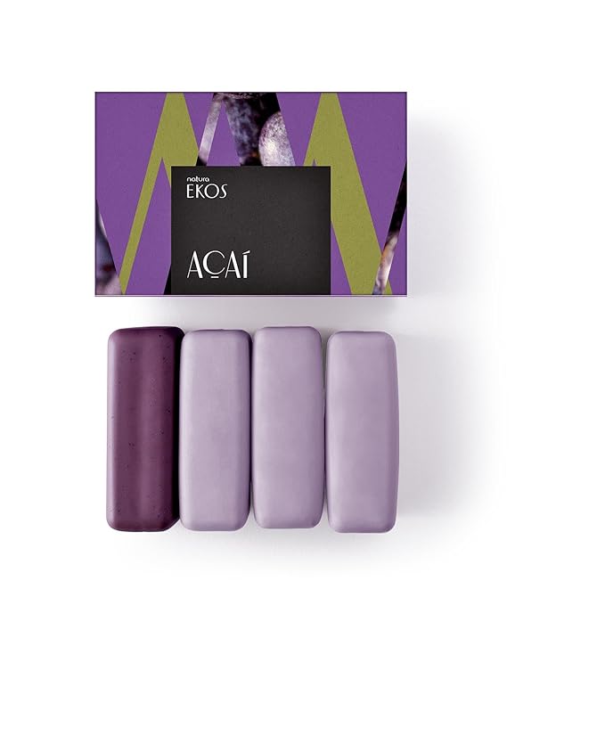 natura - Ekos Açaí Creamy & Exfoliating Bar Soap Set (4 Pack) - 1 Exfoliating Bar, 3 Creamy Bars - Pure Plant Based Oils - Vegan Skin Care - Brazilian Beauty Secrets - Self Care - 3.5oz (100g)