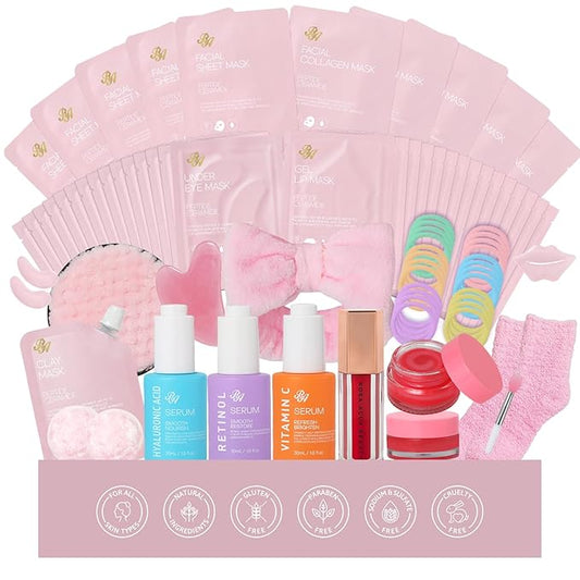 33 Pcs Valentines Day Gifts for Women, Rose Essential Oil Face Hydrogel Mask, Face Sheet Mask, Skin Care Set, Clay Mask, Under Gel Mask, Gel Lip Mask, Christmas, Birthday, Baby Shower