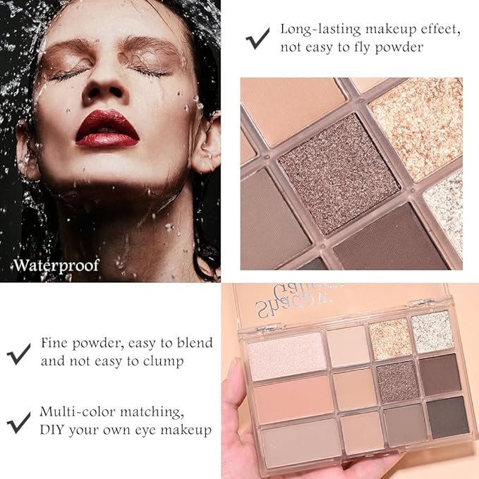 SUAKE Nude Pink Eyeshadow Palette, Matte & Shimmer, High Pigmented 12 Colors Brown Purple Eye Shadow Primers for Eye Makeup, Korean Powder Palet de sombras de ojos (01# Caramel Brown)