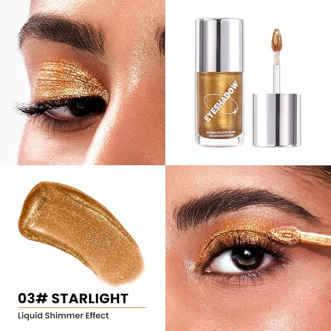 SUAKE Liquid Sparkling Glitter Eye Shadow – Rose Gold Cherry Eyeshadow, Eyeliner, Eyelid Shimmer Highlight Makeup, Highly Pigmented sombra de para ojos,Waterproof Quick-Drying (03Starlight#)