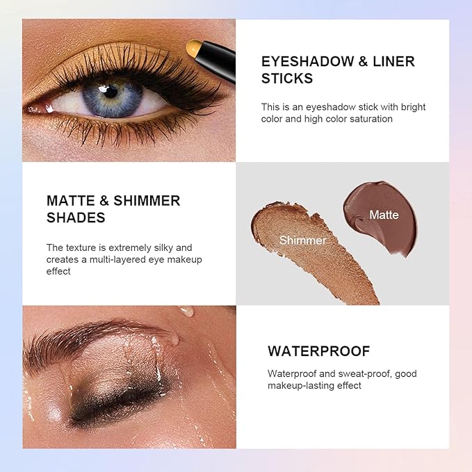 Eyeshadow Stick Shimmer Eye Brightener Pencil Cream Eye Shadow Eyeliner Crayon,High Pigmented Blendable Waterproof Long-Lasting Highlighter Stick Makeup,Vegan&Cruelty-Free,#4-Bottle Green