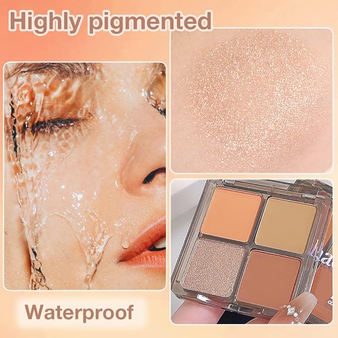 Eyeshadow Quads, Light Brown Glitter Eye Enhancers Eyeshadow Palette, Metallic and Shimmer Magic Eyeshadow, Velvety Pigmented Creamy Formula, Four Way Quad Eye Shadow Palette For Old Women