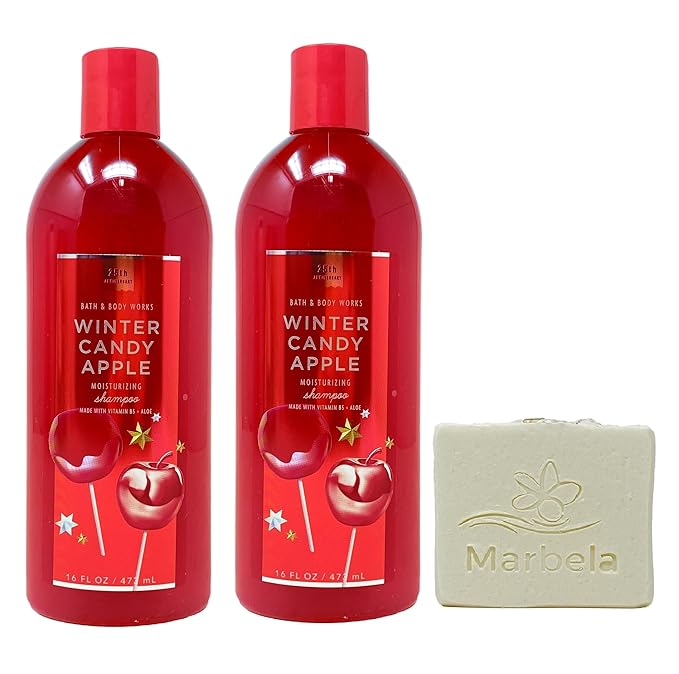 Bath & Body Works Winter Candy Apple 2 Pack Shampoo Bundle with a Natural Oats Bar Soap