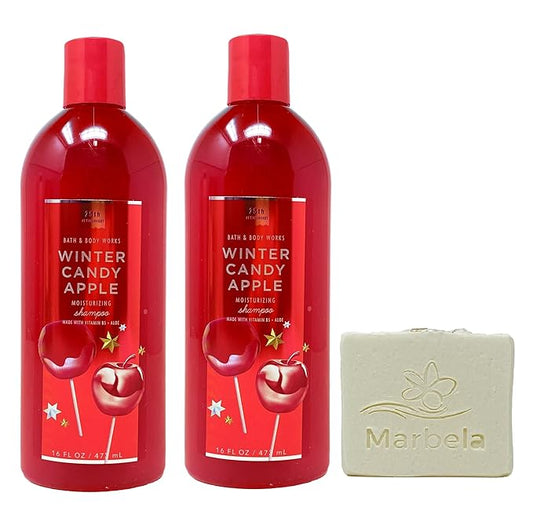 Bath & Body Works Winter Candy Apple 2 Pack Shampoo Bundle with a Natural Oats Bar Soap