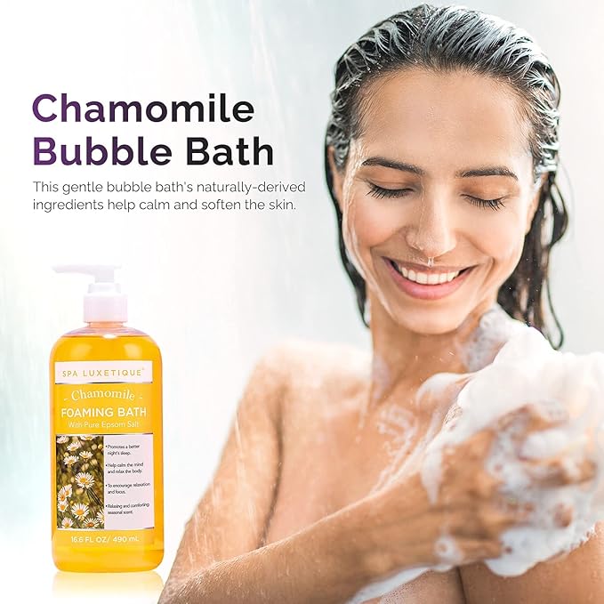 Bubble Bath, Spa Luxetique Foaming Bath for Women with Pure Epsom Salt, Bath Sets Rose and Chamomile Scent, Moisturizing and Relaxing Spa Gifts for Mom, 33.2 Oz (2 Pack)