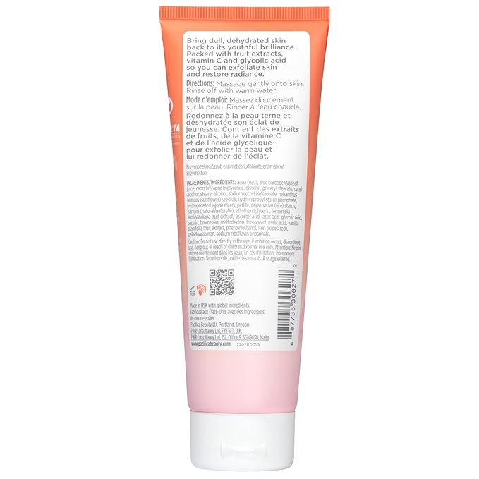Pacifica Glow Baby Exfoliating Face Scrub, Brightening Enzyme Facial Cleanser w/ Vitamin C & Glycolic Acid for Radiant Smooth Skin, Unclogs Pores & Removes Dead Skin, Microbead-Free Vegan (4 fl oz)