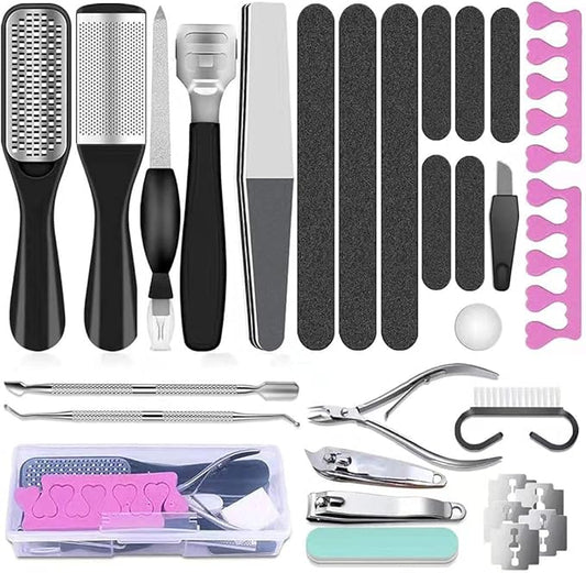 Pedicure Tools for Feet, 30 in 1 Foot Scrubber Manicure Kit for Women Men, Stainless Steel Foot File Foot SPA, Professional Callus Remover Skin Tag, Included Nail Toenail Clipper File Foot Rasp