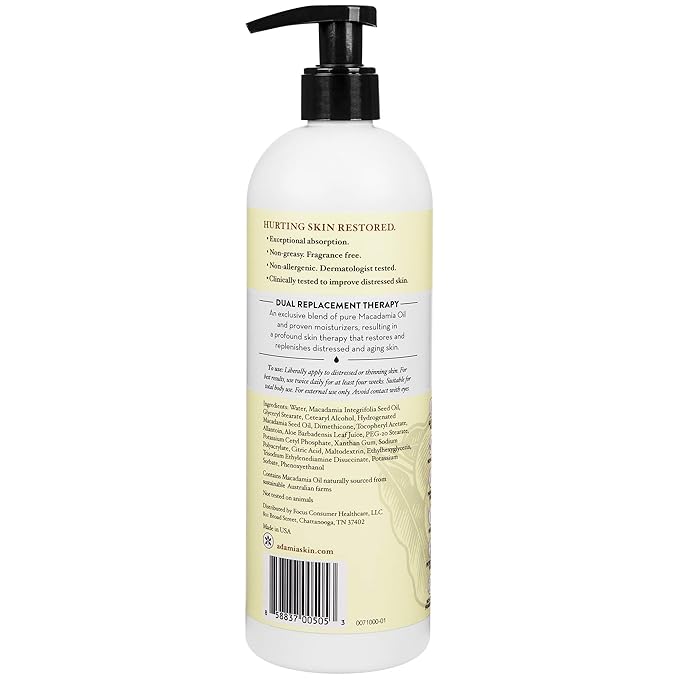 Adamia Therapeutic Repair Lotion with Macadamia Nut Oil and Promega-7, Fragrance Free, Paraben Free, Non GMO, 16 Fl Oz (355337-BC00395319)
